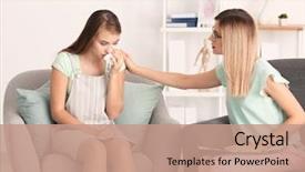  Presentation with lactation young woman breastfeeding - Slide set enhanced with tissue disorders - upset young woman at psychologist's background and a coral colored foreground