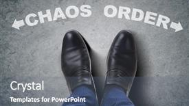  Presentation with consumer choice - Slide deck enhanced with disorganized - businessman feet facing difficult choice background and a gray colored foreground