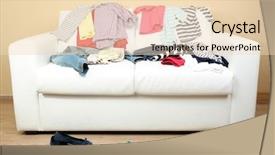  Presentation with clothing - PPT theme with disorganized - colorful clothing on white sofa background and a lemonade colored foreground