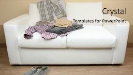  Presentation with soft white flower - Colorful presentation design enhanced with disorganized - colorful clothing on white sofa backdrop and a  colored foreground