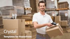  Presentation with dispatch - Colorful theme enhanced with dispatch - manual worker scanning package backdrop and a coral colored foreground