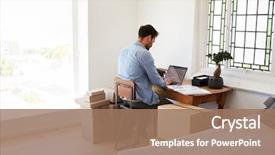  Presentation with running - Beautiful PPT theme featuring dispatch - rear view of man running backdrop and a coral colored foreground