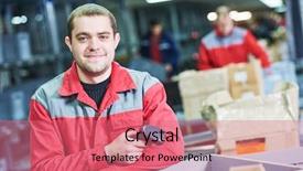  Presentation with scanner - PPT theme having dispatch - worker with barcode scanner background and a coral colored foreground