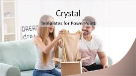  Presentation with home - PPT theme with dispatch - young couple unpacking parcel background and a white colored foreground