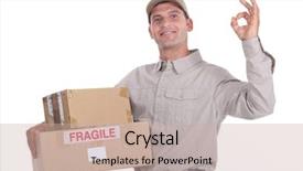  Presentation with man holding phone - Cool new presentation theme with dispatch boat - delivery man holding packages backdrop and a soft green colored foreground