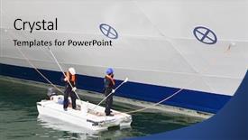 Presentation with paint - PPT layouts featuring dispatch boat - two workers paint board background and a light gray colored foreground