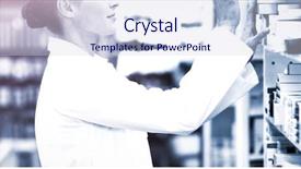  Presentation with pharmacy - Audience pleasing slides consisting of dispensary - pharmacist checking medicine in shelf backdrop and a sky blue colored foreground