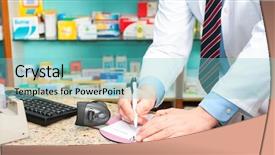  Presentation with pharmacist - PPT layouts featuring dispensary - pharmacist writing on a prescription background and a seafoam green colored foreground