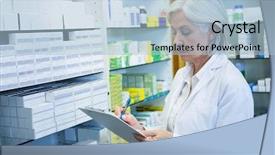  Presentation with pharmacy - Audience pleasing PPT layouts consisting of dispensary - pharmacist writing on clipboard backdrop and a light blue colored foreground
