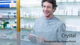  Presentation with medicine - Audience pleasing PPT theme consisting of dispensary - portrait of customer holding backdrop and a  colored foreground