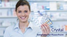  Presentation with pharmacy - Audience pleasing slide deck consisting of dispensary - portrait of pharmacist showing medicine backdrop and a sky blue colored foreground