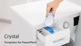  Presentation with laundry detergent - Colorful PPT theme enhanced with dispenser with powdered laundry detergent backdrop and a light gray colored foreground