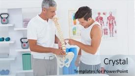  Presentation with spine - Amazing PPT theme having displacement - doctor showing anatomical spine backdrop and a light blue colored foreground