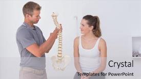  Presentation with doctor office - Slide deck featuring displacement - doctor showing anatomical spine background and a light gray colored foreground
