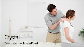  Presentation with physiotherapist - Beautiful presentation theme featuring displacement - physiotherapist massaging a brunette woman backdrop and a light gray colored foreground
