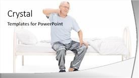  Presentation with pain - Theme with displacement - senior in pajamas feeling pain background and a white colored foreground