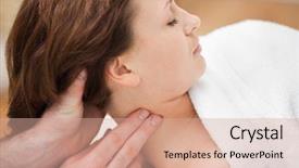  Presentation with e portfolio for massage therapist - Audience pleasing slides consisting of displacement - therapist massaging the neck backdrop and a coral colored foreground