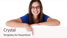  Presentation with blank - Colorful PPT theme enhanced with display boards - portrait young happy woman backdrop and a lemonade colored foreground