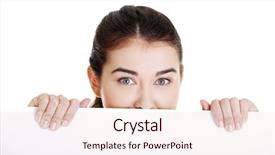  Presentation with blank portrait a4 - Colorful slides enhanced with display boards - portrait young happy woman backdrop and a  colored foreground