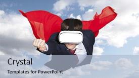  Presentation with virtual reality physical therapy - Beautiful slide deck featuring display courage - businessman superhero wearing virtual reality backdrop and a light blue colored foreground