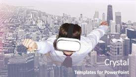  Presentation with virtual reality physical therapy - Slide set enhanced with display courage - businessman superhero wearing virtual reality background and a gray colored foreground