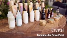  Presentation with beauty products - Slide set with display-of-beauty-products background and a tawny brown colored foreground