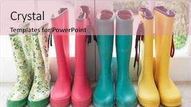  Presentation with rain - Beautiful PPT theme featuring display of colorful rain boots backdrop and a coral colored foreground