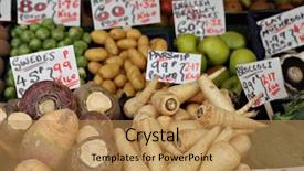  Presentation with season - Audience pleasing presentation theme consisting of display of late season vegetables backdrop and a coral colored foreground