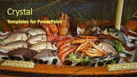  Presentation with seafood - Presentation with display-of-mediterranean-seafood background and a tawny brown colored foreground