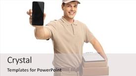 Presentation with phone - Amazing presentation theme having display packaging - delivery guy showing a phone backdrop and a light gray colored foreground