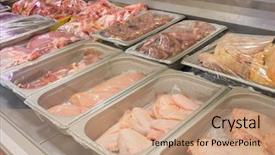  Presentation with translation - Amazing slide deck having display packaging - different grades of meat backdrop and a coral colored foreground