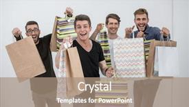  Presentation with celebrate - Cool new presentation theme with display packaging - young people celebrate with packages backdrop and a coral colored foreground