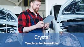  Presentation with mechanic tablet - Presentation design consisting of display while searching for technical background and a teal colored foreground