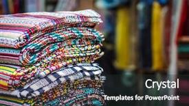  Presentation with fabric - PPT theme enhanced with displaying beautiful multi color - stack of traditionan asian fabric background and a dark gray colored foreground