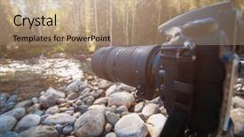  Presentation with nature river - Slide deck with displaying beautiful river - camera with telephoto lens background and a coral colored foreground