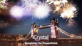  Presentation with fireworks on bridge - Presentation design consisting of displaying beautiful river - celebratory fireworks over tower bridge background and a tawny brown colored foreground