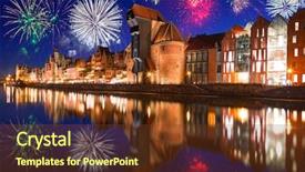  Presentation with firework - Amazing slide set having displaying beautiful river - new years firework display backdrop and a  colored foreground