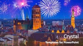  Presentation with new years - Presentation design having displaying beautiful river - new years firework display background and a  colored foreground