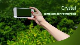  Presentation with shooting - Colorful PPT theme enhanced with displaying beautiful river - photo shooting on smartphone backdrop and a tawny brown colored foreground