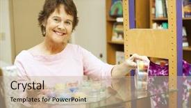  Presentation with court clerk - Cool new presentation theme with displaying book candl - friendly store clerk smiles backdrop and a coral colored foreground