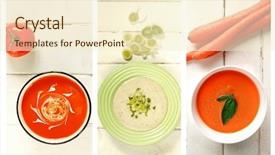  Presentation with leek soup - Colorful presentation design enhanced with different variety of soup and veggies on wooden background tomato celery leek and carrot backdrop and a cream colored foreground