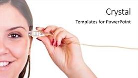  Presentation with females - Audience pleasing presentation theme consisting of displaying human anatomy - half females head with usb backdrop and a white colored foreground