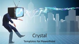  Presentation with zombie - Cool new theme with displaying human brain - media zombie concept with man backdrop and a  colored foreground