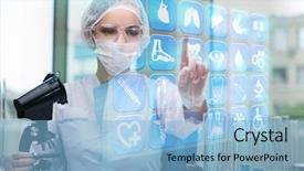  Presentation with medical brain - Beautiful PPT layouts featuring displaying human brain - woman doctor pressing buttons backdrop and a light blue colored foreground