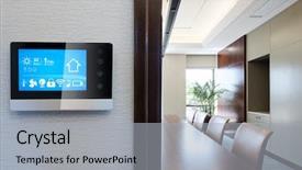  Presentation with smart - PPT theme featuring climate control - smart screen on wall background and a light gray colored foreground