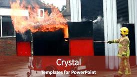  Presentation with pouring water - Presentation featuring displaying safety gear - fireman simulating a kitchen fire background and a  colored foreground