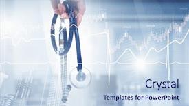  Presentation with cardiology concept - Presentation theme featuring displaying stethoscope - concept of cardiology and heart background and a sky blue colored foreground