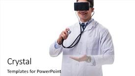  Presentation with displaying - Slides having displaying stethoscope - doctor wearing a vr virtual background and a white colored foreground
