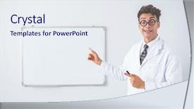  Presentation with scientist - PPT layouts enhanced with displaying stethoscope - funny doctor scientist making presentation background and a sky blue colored foreground