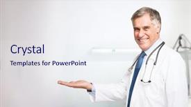  Presentation with product - Theme having displaying stethoscope - senior doctor presenting and showing background and a sky blue colored foreground